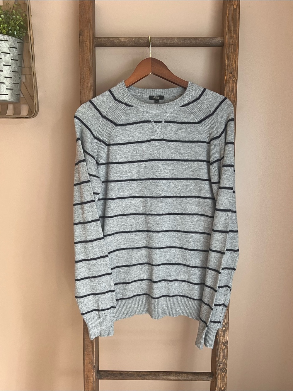 Rails Men's Gray Striped Crewneck Wool Blend Sweater